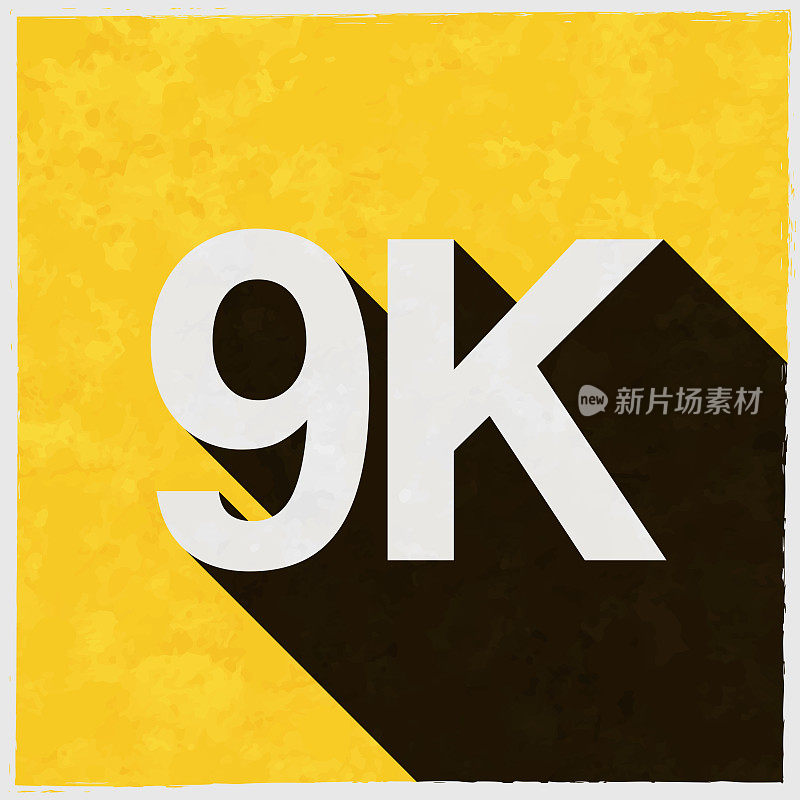 9K, 9000 - 9000。图标与长阴影的纹理黄色背景